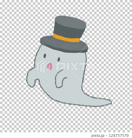 かわいいシルクハットをかぶったハロウィンのお化け 128737570