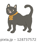 かわいいリボンをつけたハロウィンの黒猫 128737572