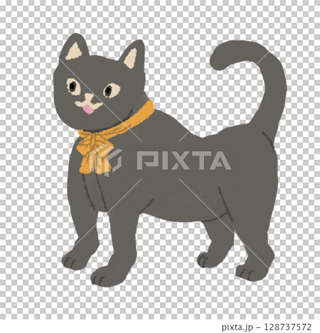 かわいいリボンをつけたハロウィンの黒猫 128737572