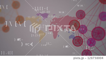 Image of falling covid icons over globet Image of falling covid icons over globet 128738004