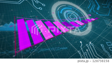 Image of financial graph over data processing on blue background 128738158