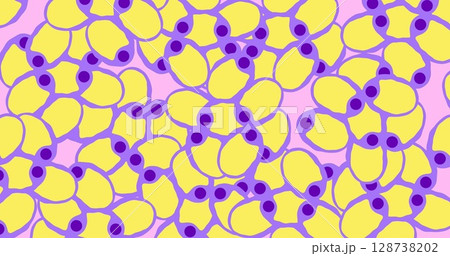Image of yellow and violet cells on pink background 128738202