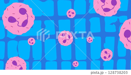 Image of pink cells on blue background with changing shapes 128738203