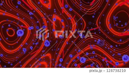 Image of violet cells over red background with waves 128738210