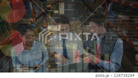 Image of data processing over diverse workers in warehouse 128738284