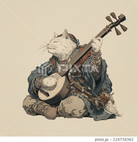 弦楽器を弾く猫 弦楽器を弾く猫 128738362