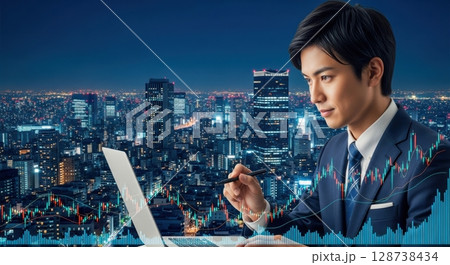 投資チャートを見つめるビジネスマン 128738434