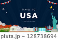 アメリカの観光地で飾られたアメリカ合衆国の広告背景テンプレート（夜） 128738694
