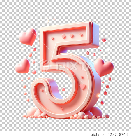 3D pink number five with hearts 128738743