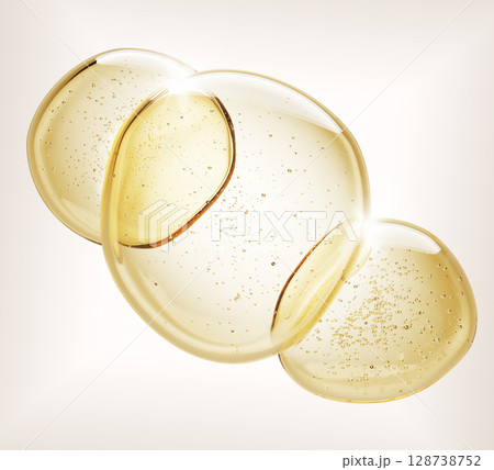 3d gold honey or argan oil drops texture. Liquid serum stain with bubbles, yellow transparent collagen gel, hyaluronic essence top view. Keratin cosmetic puddle on light background. 3D illustration 3d gold honey or argan oil drops texture. Liquid serum stain with bubbles, yellow transparent collagen gel, hyaluronic essence top view. Keratin cosmetic puddle on light background. 3D illustration 128738752
