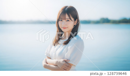 青空と水辺の爽やかな屋外撮影 青空と水辺の爽やかな屋外撮影 128739646