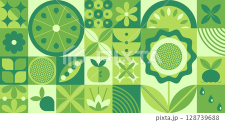 Green bauhaus plant pattern grid 128739688