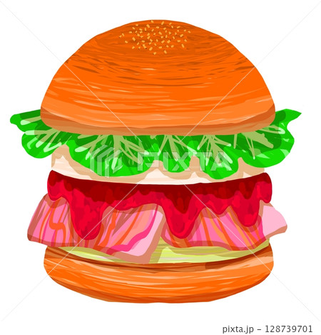 ベーコンエッグのトマトソースバーガー 128739701