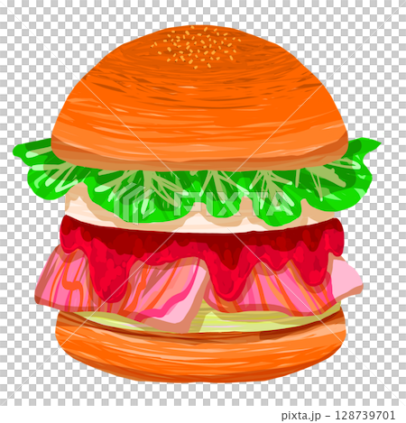 ベーコンエッグのトマトソースバーガー 128739701