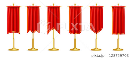 Medieval pennant set of red fabric banners Medieval pennant set of red fabric banners 128739708