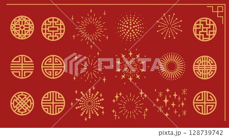 Golden circle patterns on red background Golden circle patterns on red background 128739742
