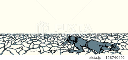 An exhausted person lies on the ground. Vector drawing An exhausted person lies on the ground. Vector drawing 128740492