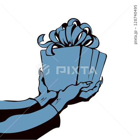 The hand gives a gift. Vector drawing 128740495