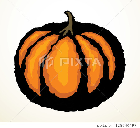 Big yellow pumpkin. Vector drawing 128740497
