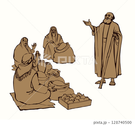 Ancient Jewish market. Vector drawing 128740500