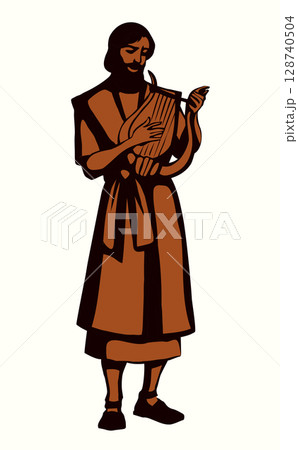 The man plays the harp. Vector drawing The man plays the harp. Vector drawing 128740504