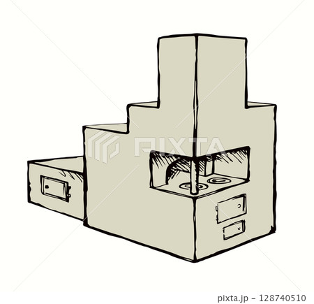 Old Russian stove. Vector drawing 128740510