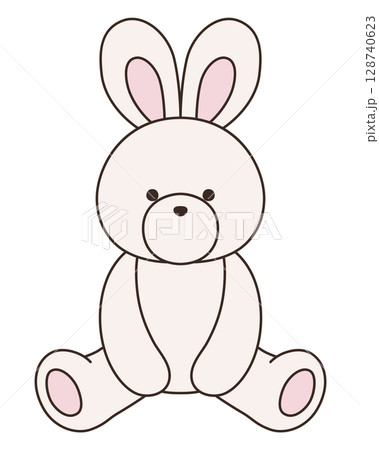 かわいいうさぎのぬいぐるみのベクターイラスト。兔、アイコン、座る かわいいうさぎのぬいぐるみのベクターイラスト。兔、アイコン、座る 128740623