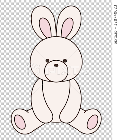 かわいいうさぎのぬいぐるみのベクターイラスト。兔、アイコン、座る かわいいうさぎのぬいぐるみのベクターイラスト。兔、アイコン、座る 128740623