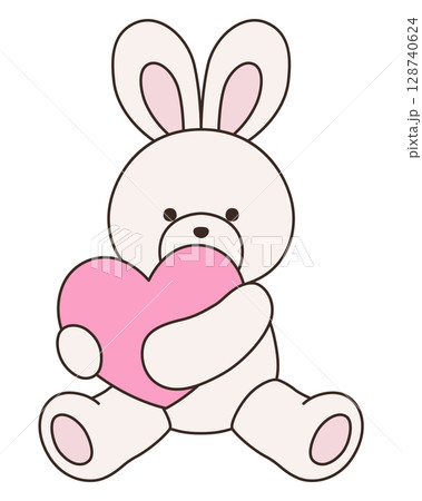 かわいいうさぎのぬいぐるみのベクターイラスト。兔、アイコン、ハート、動物 かわいいうさぎのぬいぐるみのベクターイラスト。兔、アイコン、ハート、動物 128740624