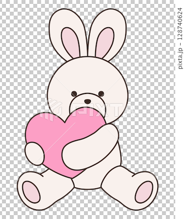 かわいいうさぎのぬいぐるみのベクターイラスト。兔、アイコン、ハート、動物 かわいいうさぎのぬいぐるみのベクターイラスト。兔、アイコン、ハート、動物 128740624