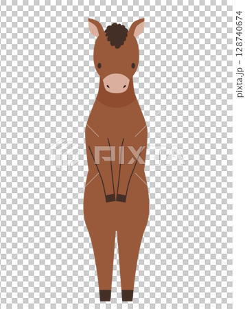 A brown horse facing forward and greeting A brown horse facing forward and greeting 128740674
