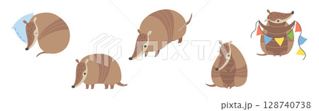 Adorable Armadillos Pleistocene Animal Character in Various Poses Vector Set 128740738