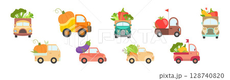 Car Full with Vegetable and Harvest Crop Vector Set 128740820