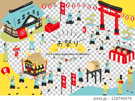 お祭りを楽しむ人達 128740874