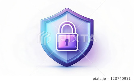 Colorful shield graphic featuring a padlock, symbolizing digital security and protection for online data and privacy 128740951