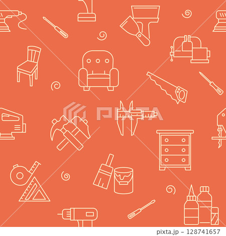 Line seamless background with carpenter equipment 128741657