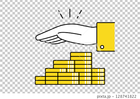 硬貨を包む人物の手イラスト―資産を守るイメージ 128741822