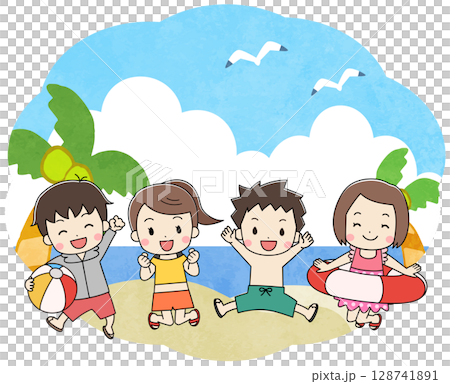 Illustration of kids jumping in the sea 128741891