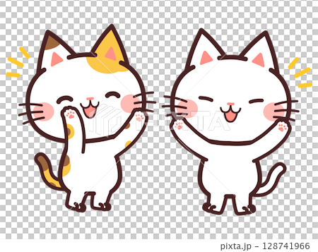 Two cute cat characters flying happily illustration material Two cute cat characters flying happily illustration material 128741966