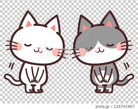 兩個可愛的貓咪角色打招呼的插圖 128741967