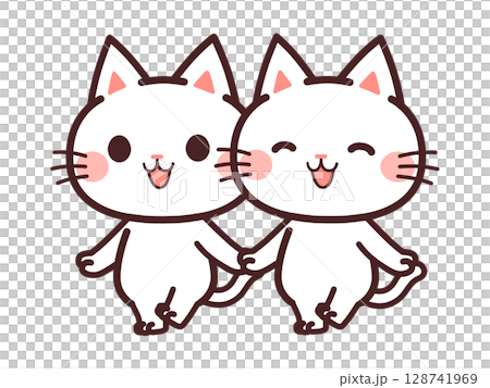 兩隻可愛的貓咪角色散步插畫素材 128741969
