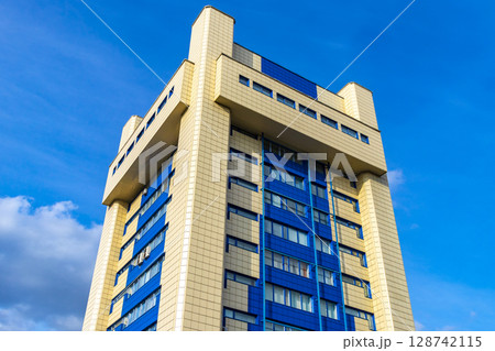 Colorful tall highrise buildings in the residential district Brest Belarus. Colorful tall highrise buildings in the residential district Brest Belarus. 128742115