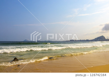 Copacabana Leme Beach Tropical Paradise in Rio de Janeiro Brazil. 128742164