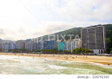 Copacabana Beach Tropical Paradiseand City Skyline Rio de Janeiro Brazil. 128742165
