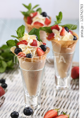 Delicious Japanese crepes with berries 128742763