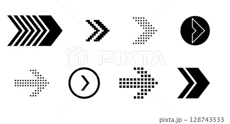 Next slide arrow icons for swipe and scroll interface vector elements with hand and finger navigation in pixel and line styles for button movement and screen direction Next slide arrow icons for swipe and scroll interface vector elements with hand and finger navigation in pixel and line styles for button movement and screen direction 128743533