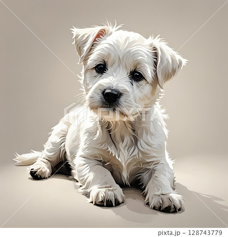 ごろんと横になるウエスト・ハイランド・ホワイトテリア子犬 ごろんと横になるウエスト・ハイランド・ホワイトテリア子犬 128743779