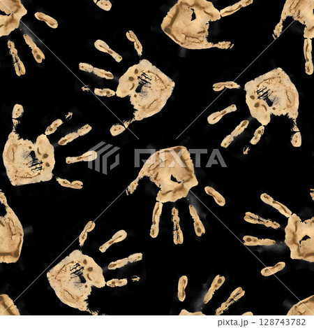 Red Handprints on Black Background 128743782