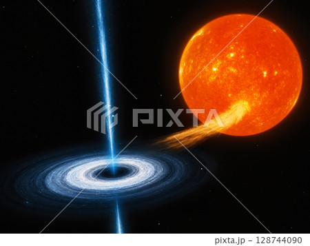 巨大な星を飲み込むブラックホールのイメージ　AI生成画像 128744090