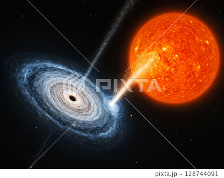巨大な星を飲み込むブラックホールのイメージ　AI生成画像 128744091